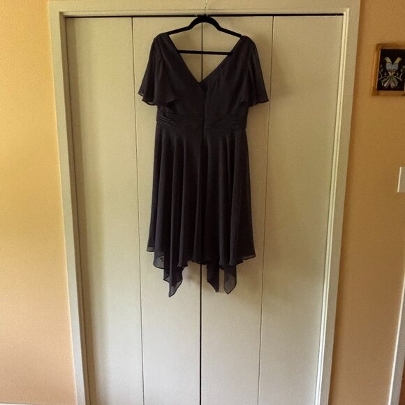 JJs House  A-Line V-Neck Asymmetrical Chiffon Cocktail Dress  (colour - stormy) - Picture 2 of 2